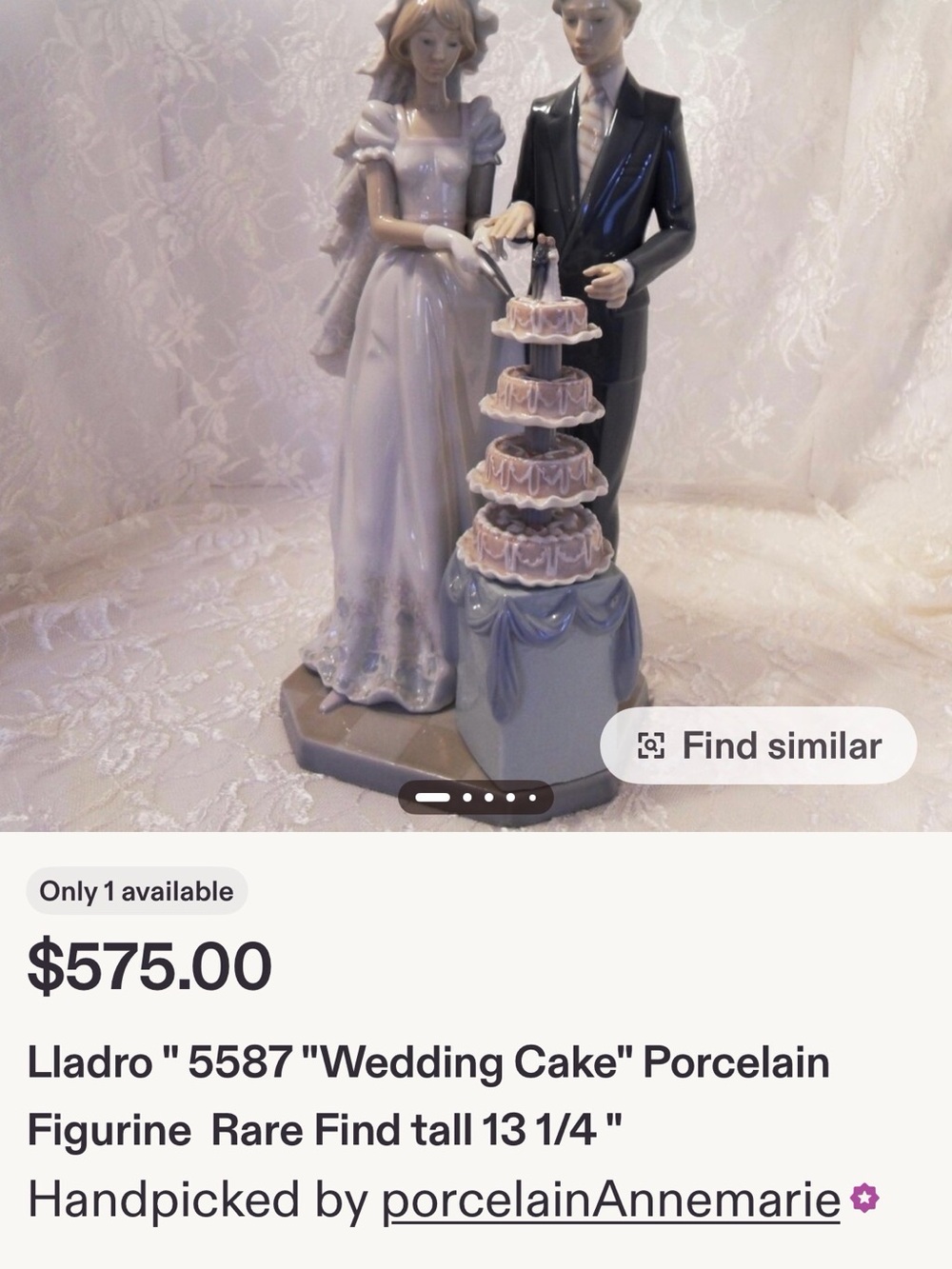 Porcelain Wedding Cake Bride & Groom Figurine in White